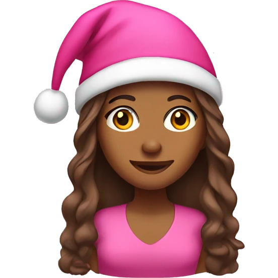 brown skinned woman with long hair in pink christmas hat  emoji