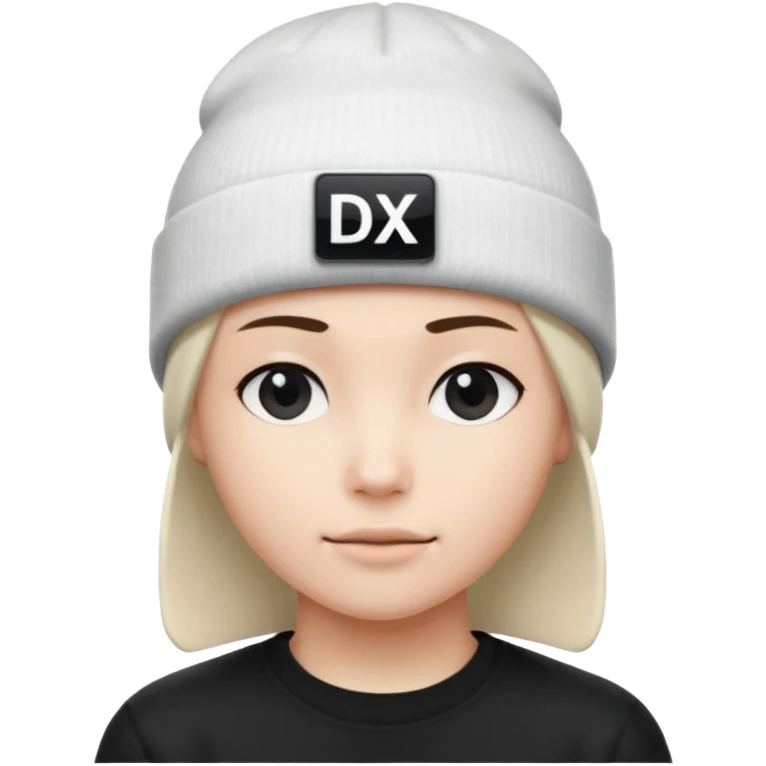 wearing a white beanie with an black square logo with the word "DX" written on it.

 emoji