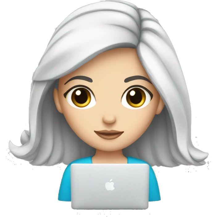 white girl with black hair working macbook emoji