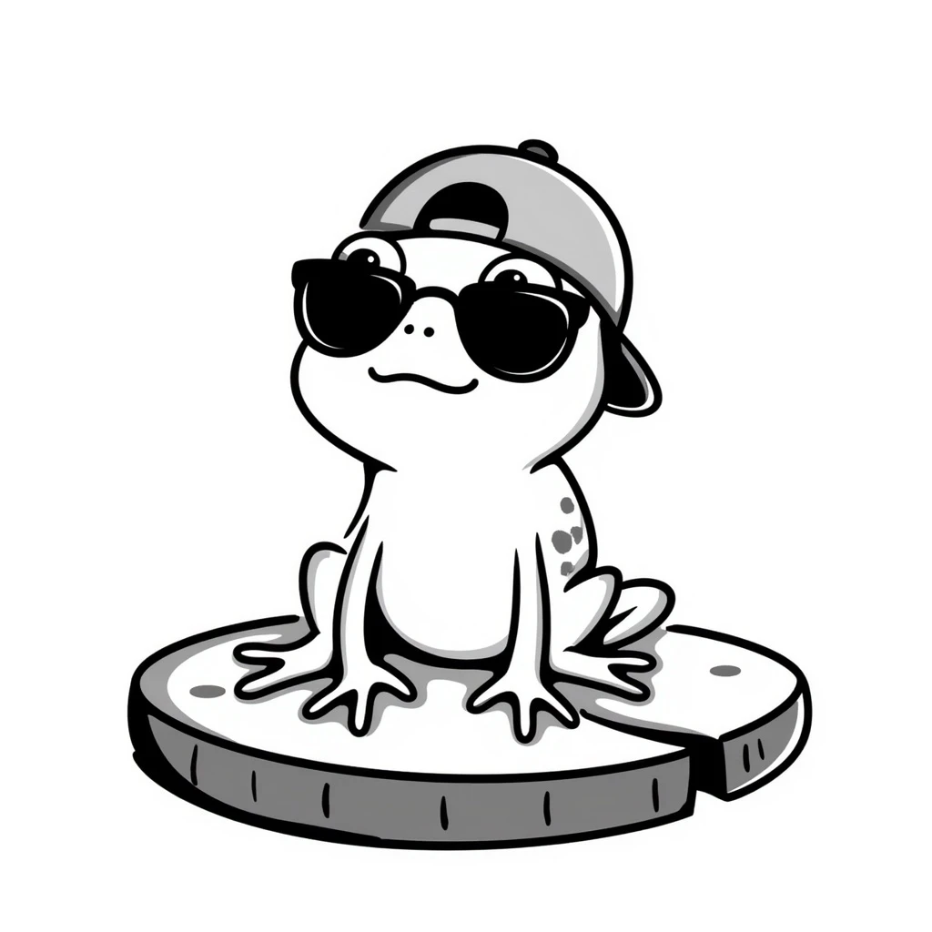 Tiny tropic frog wearing a baseball cap and sunglasses emoji