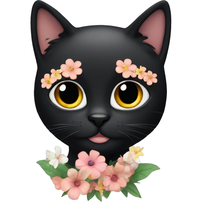 Black cat with flowers around the head  emoji
