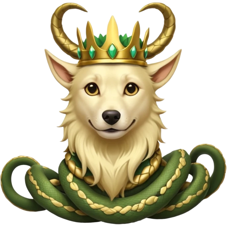 loki god of mischief as a dog. he as snakes. he wears a horned crown as the god himself.  dynamic pose emoji