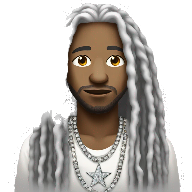 Op**m African-American rapper with white long dreadlocks and a diamond chain in the shape of a star emoji