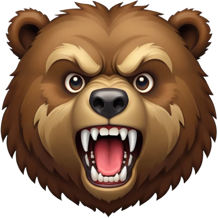 Fierce growling grizzly bear with bared teeth, menacing expression, powerful brown fur emoji