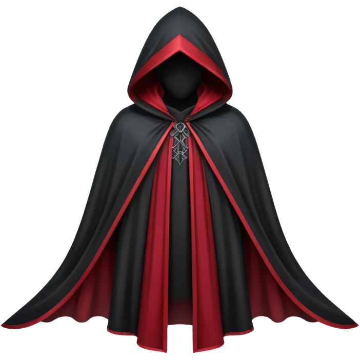 gothic hooded cloak object icon, black and crimson accents, mysterious fantasy cloak, elegant folds, 3D cartoon, mobile game icon style, centered, clean background, no text, no watermark
 
 emoji