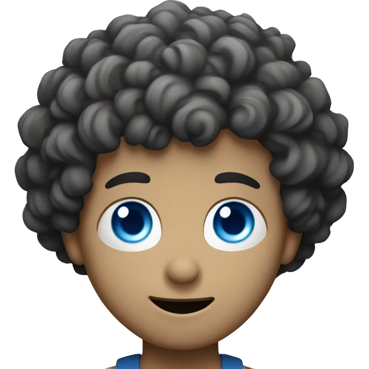 A curly-haired man shrugging with blue eyes and white skin emoji