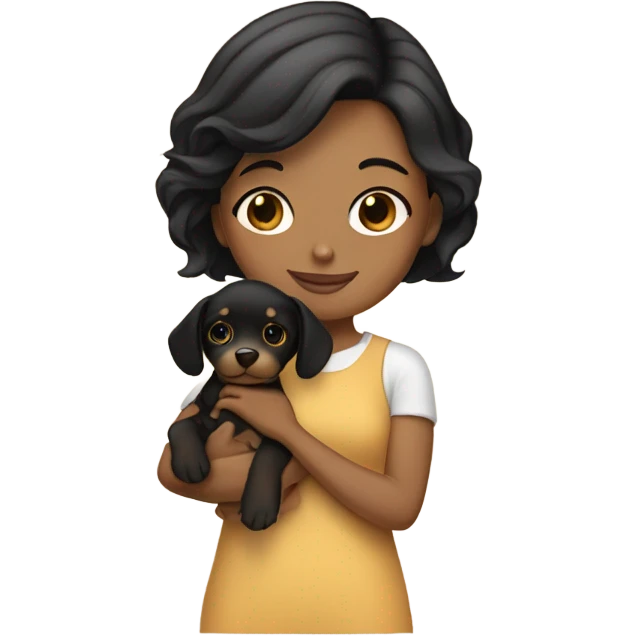 tan girl with black bob holding brown puppy emoji