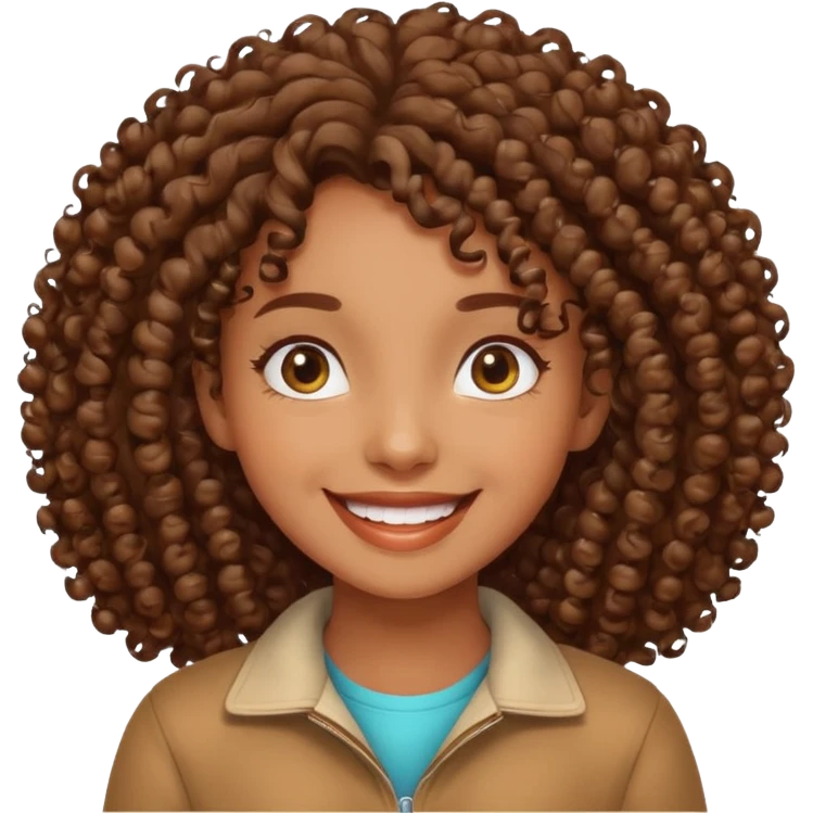 menina parda com cabelos cacheados sorrindo emoji