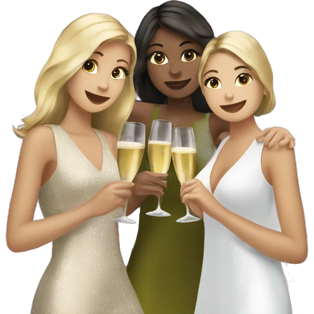 three  girls under the eiffel tower drinking champagne emoji