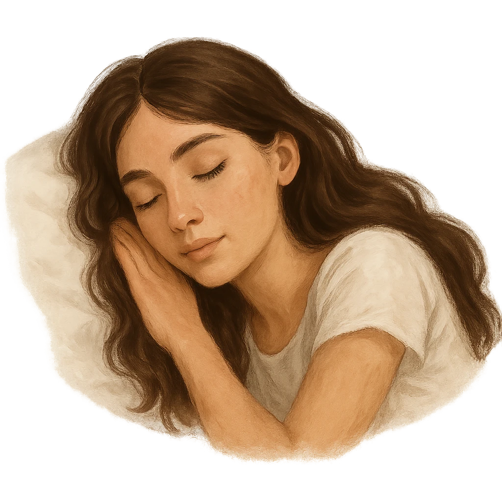 brunette girl sleeping, variation 3, peaceful and serene emoji
