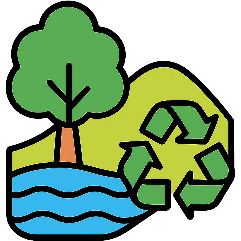 Natural landscape with tree, water, and recycling symbol - representing Environnement emoji