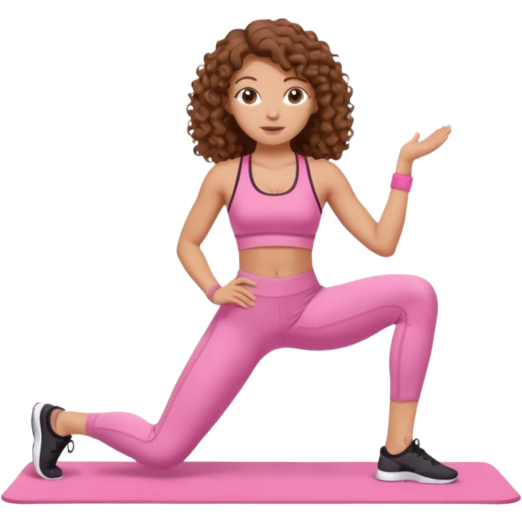 White girl with brown curly hair pilates pink emoji