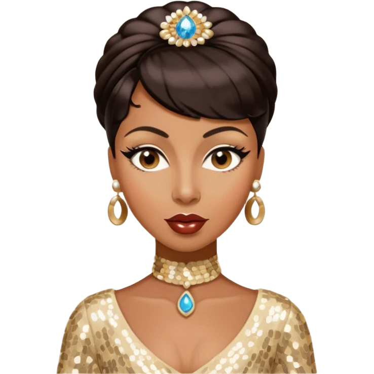 Josephine Baker with dark brown hair, cream sequin outfit emoji