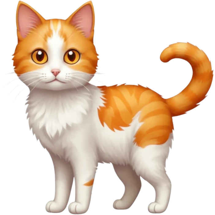 full body of tiny + skinny ginger and white cat with deep orange eyes emoji