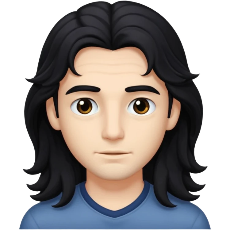 A handsome boy with long, wavy black hair that falls to his eyes, and matching dark eyes and eyebrows.
 emoji