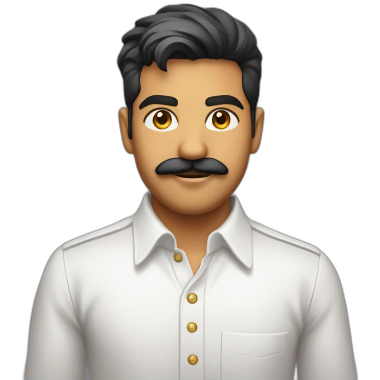 Young Jayendrasinh Solanki as Developer in white shirt with sleeve up and mustach emoji