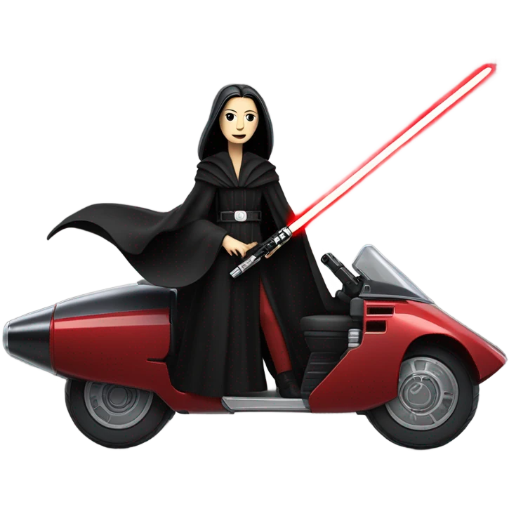 Jedi teen Morticia Addams racing on a red imperial patrol space speeder  emoji
