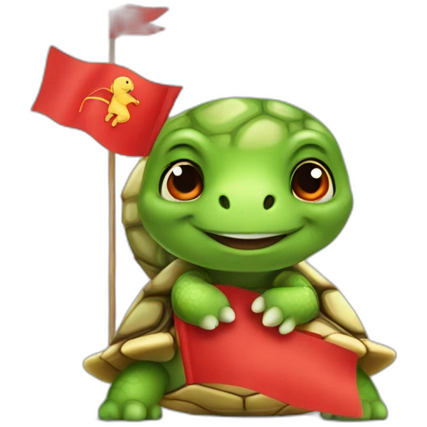 A cute little turtle with a red flag emoji
