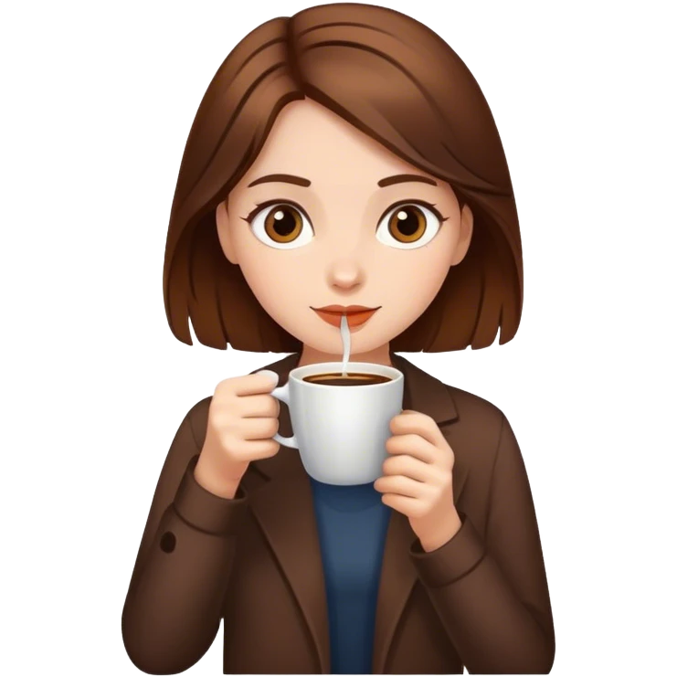Brown hair girl drinking coffee emoji