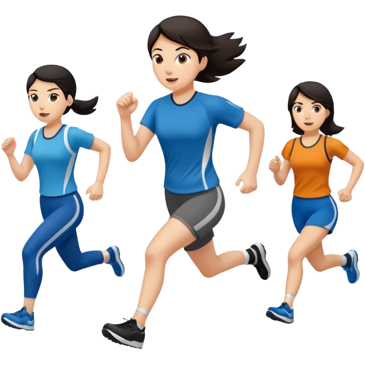 a female co-worker running and other co-workers chasing her  - female co worker with dark hair way in front... others far behind -- male and female co workers chasing female co worker emoji