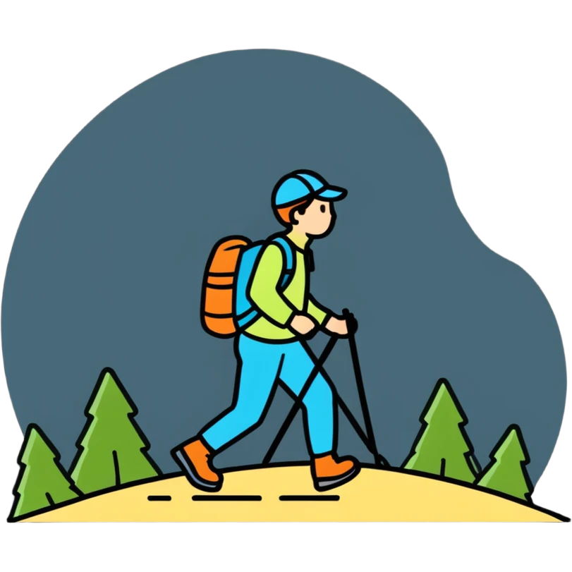 person hiking, cartoonish sticker style emoji