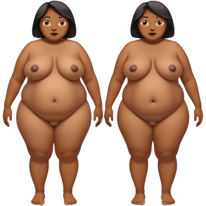 Full body nude of a obese older black woman withe saggy breasts and viewed from front side and back emoji