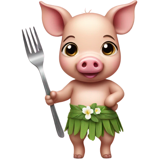 Baby pig wearing a hula skirt holding a fork emoji
