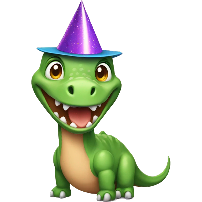 dinosaur with a birthday hat emoji