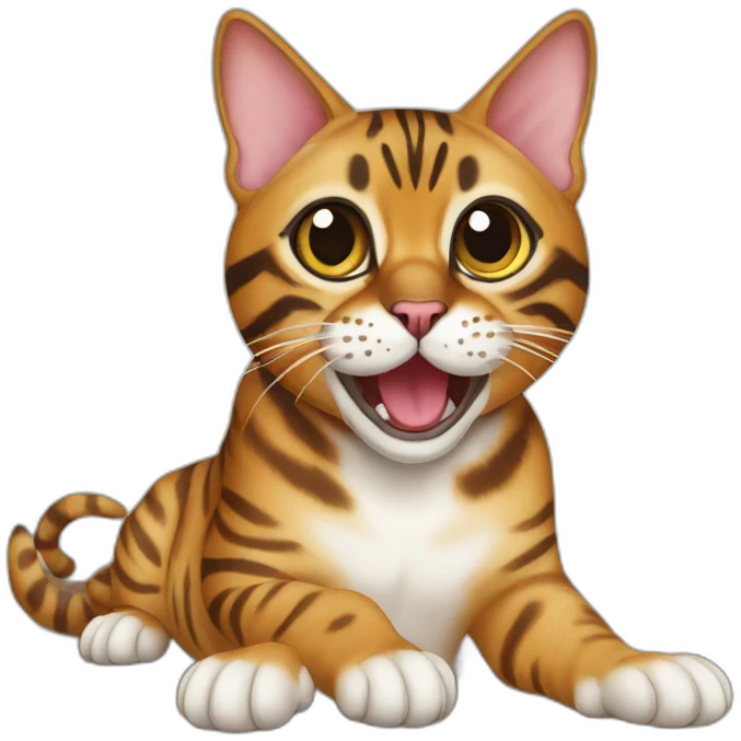 bengal cat with open mouth sitting on the table emoji