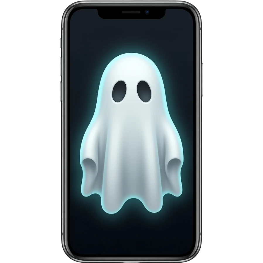 Haunting ghost realistic sceollinf on cell phone . Fantasy emoji