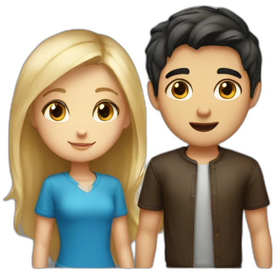 Girl with dark hair and guy with blond blue eyes in box emoji