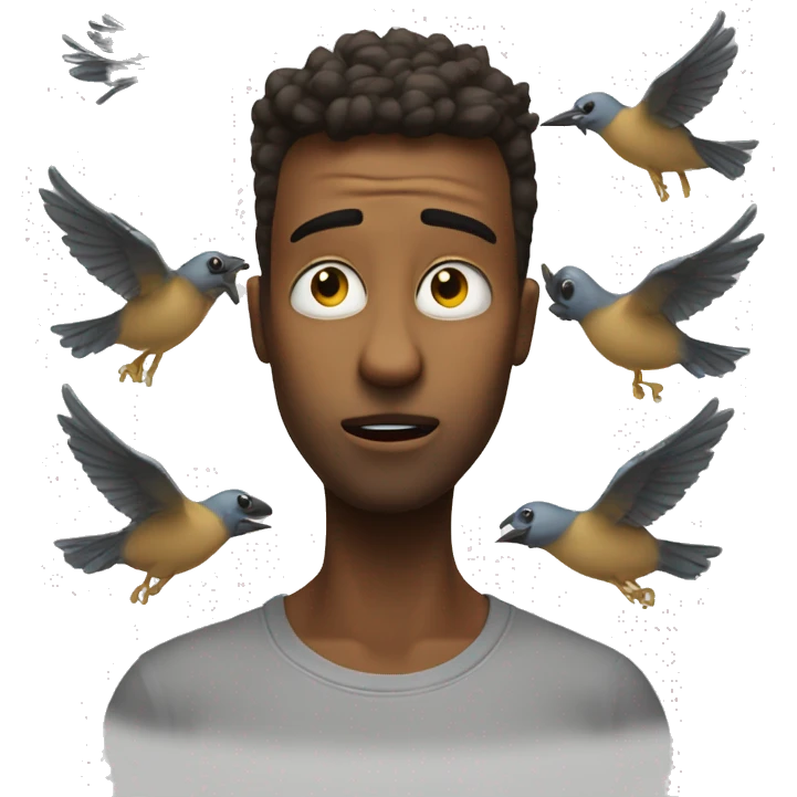 Emoji with birds flying around head confussed motionsick halo emoji