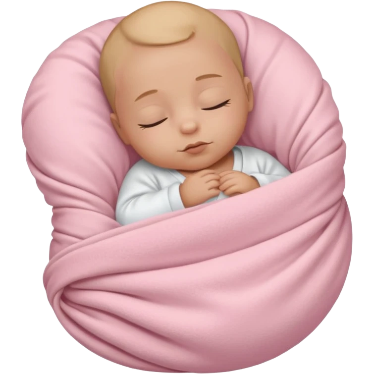 One baby fully swaddled sleeping baby with a white shirt wrapped in a light pink blanket emoji