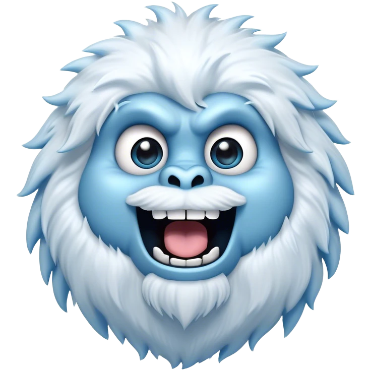 Cinematic Comical Yeti Portrait Emoji, with a cartoonishly exaggerated, fluffy figure in cool, frosty whites and icy blues, head tilted in an overly surprised expression with wide, comically sparkling eyes and a quirky, open-mouthed grin, simplified yet hilariously detailed, glowing with a soft frosty outline capturing the meme-worthy fun of a yeti in playful shock! emoji