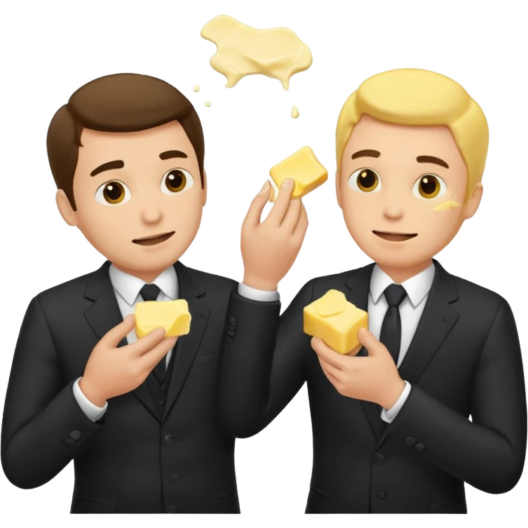 I man handsome puts butter on another man (total 2 men they wear suits) emoji