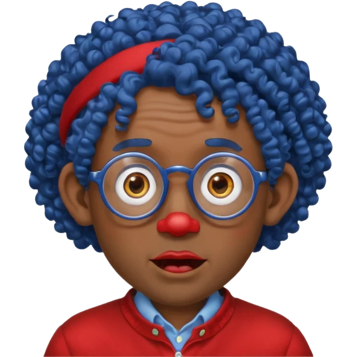 dark blue haired man curly hair with big ears and red earrings and spectacles surprised and hat wearing emoji