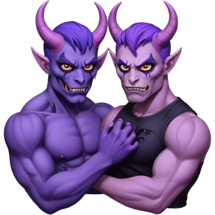 purple demon couple touching each other emoji