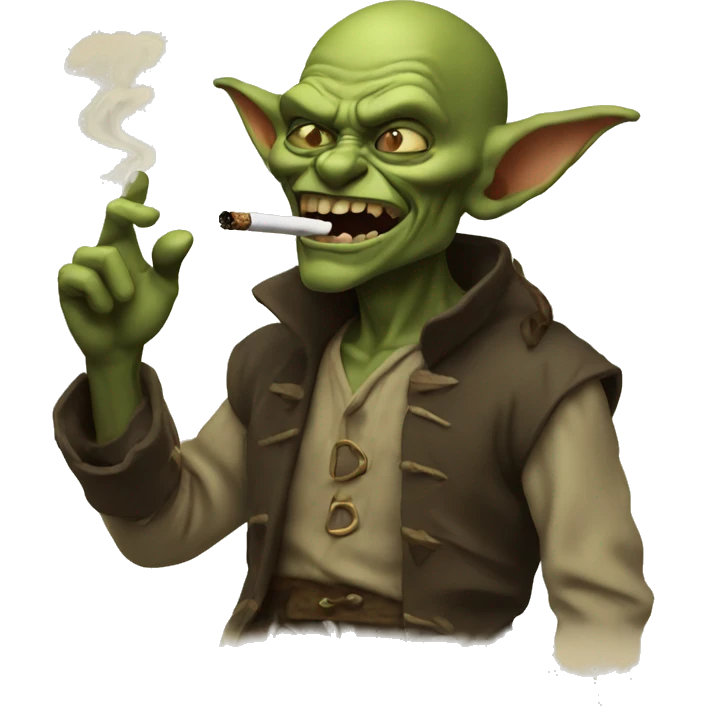Goblin mocking and pointing you while smoking emoji