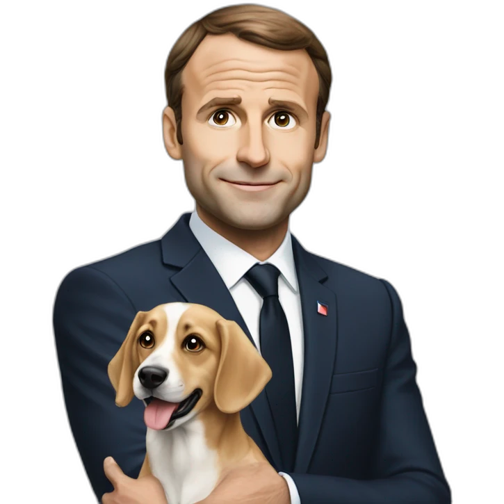 Macron avec un chien emoji
