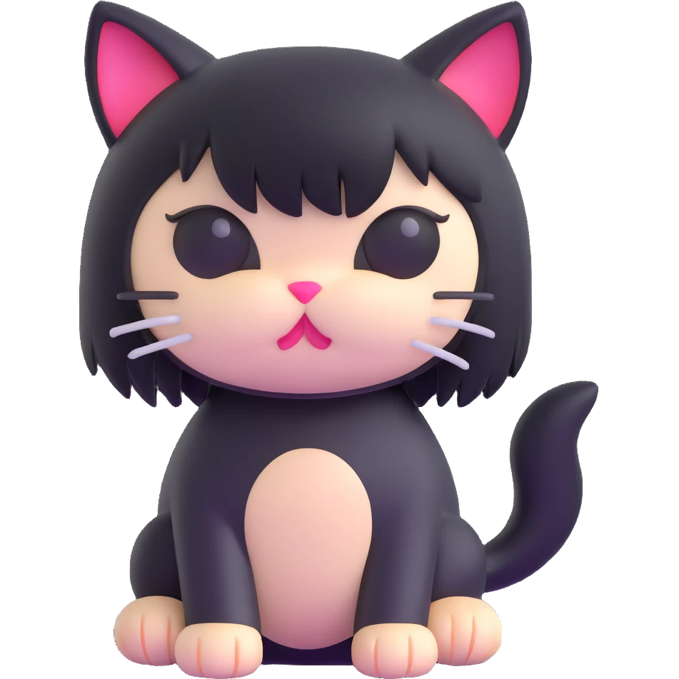 emo kitty with black hair fringe, sad expression emoji