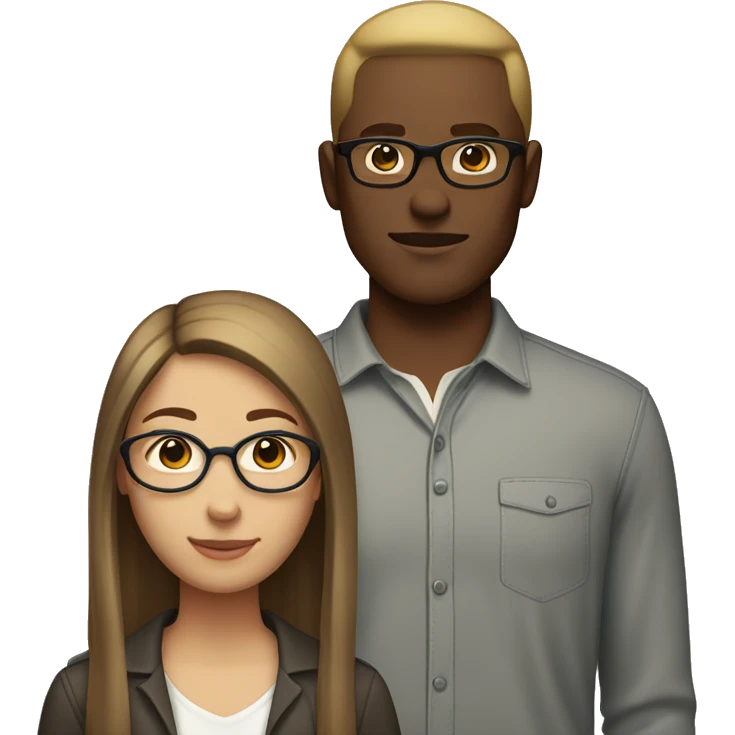 "A light brown-skinned woman with straight brown hair, standing next to her white-skinned boyfriend with blonde hair and wearing glasses. The woman has no glasses, and her hair is clearly brown." emoji