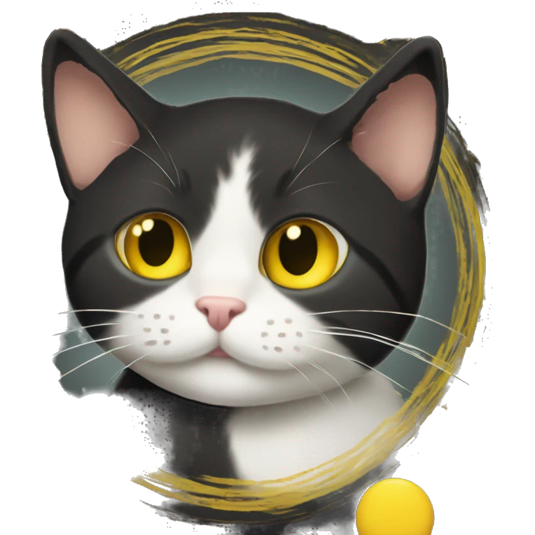 A fancy 'W' in a black circle background with a cute yellow blob cat peeking out from behind it. The front of field is the W in the circle. The cat is just a cartoon face stickingout. emoji