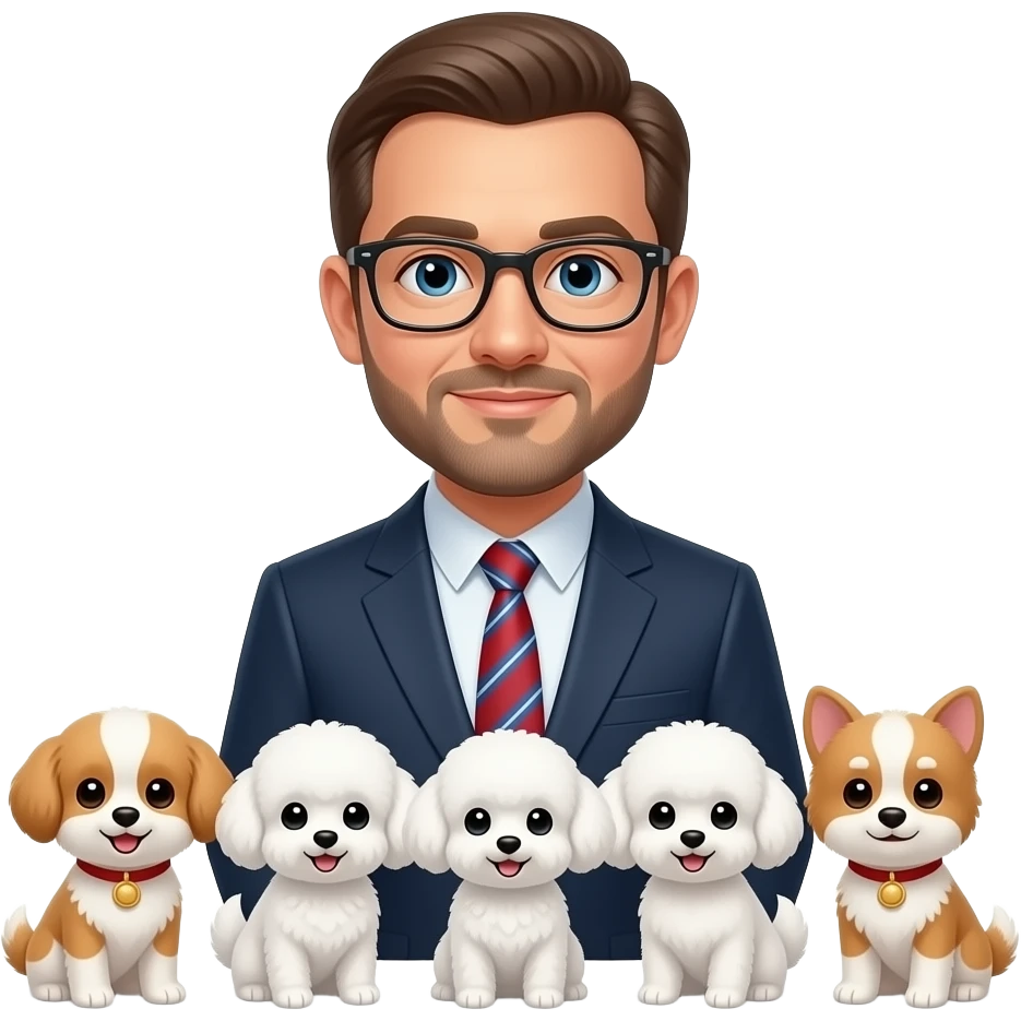 Very small fluffy cutty dogs together, Bichon, teacher emoji