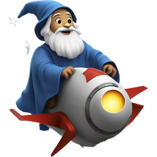 wizard on rocket flying to the moon  emoji