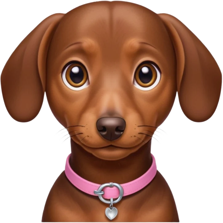 Make a brown short hair dachshund with hazel  eyes and a collar that says the name mocha with a pink band for the collar emoji