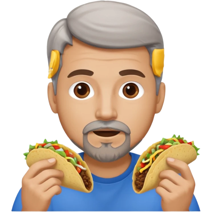 White man, blue eyes, brown gray hair, gray goatee, eating a taco emoji