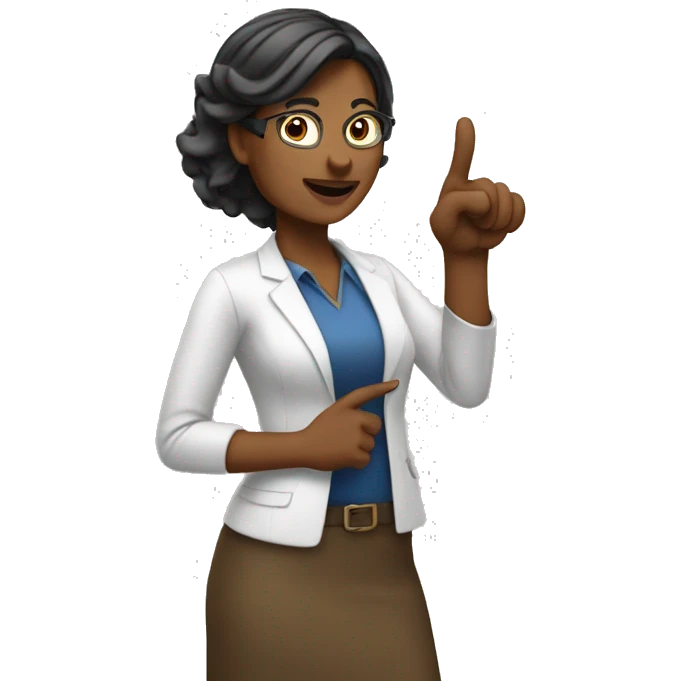 female teache pointing at a board emoji
