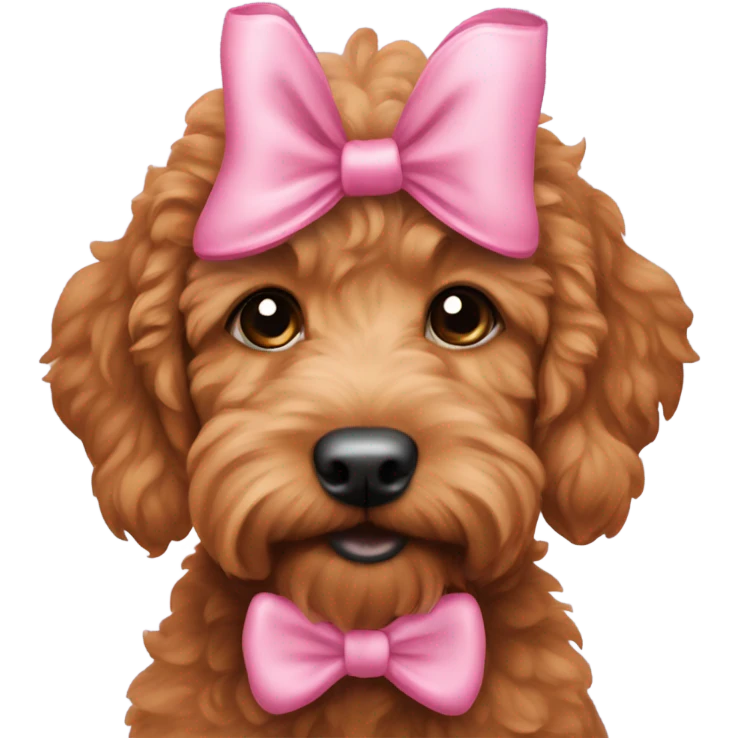 Red goldendoodle puppy pink bow on head emoji