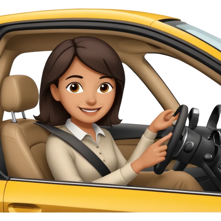 Young adult Woman with dark brown hair driving an Audi a1 fast loving life emoji