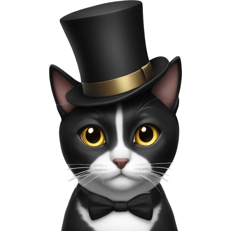 Black and white cat wearing top hat emoji